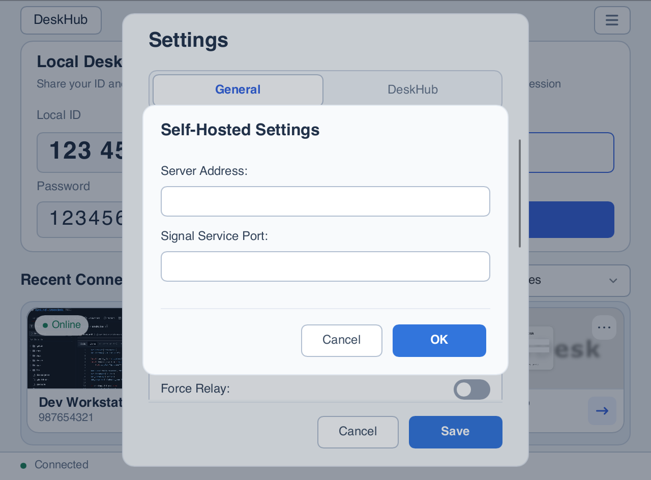 Self-hosted server settings